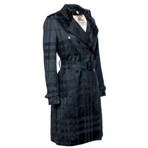 BURBERRY Ivybridge Black Trench Coat Nova Check Jacquard Plaid 8 M